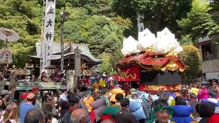 令和6年　城崎温泉だんじり祭　四所神社宮入　大だんじり宮入～境内練り回し～宮出～小だんじり宮出～神輿宮出～「台」の拝殿前練り回し～宮出～小だんじり（上部地区）出発　令和6年（2024年）10月15日