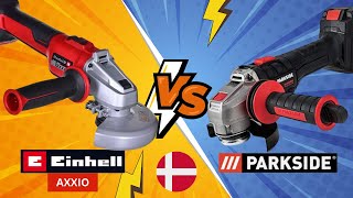 BATTERIDREVEN VINKELSLIBER Parkside PWSAP 20-Li D4 vs Einhell AXXIO DANSK DANISH DANMARK LIDL