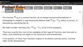 Project Euler 33 || Digit canceling fractions|| Java Solution