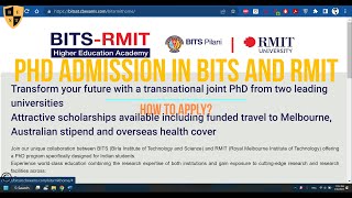 PhD Admission in BITS and RMIT Australia - How to Apply