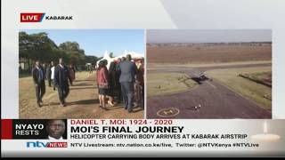 Military helicopter carrying Mzee Moi's body lands at Kabarak || #MoiBurial