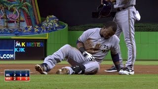 MIL@MIA: Segura beats out single with headfirst slide