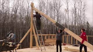 Off Grid Homesteading, This Ridge Beam Dropped Right In Place, Post And Beam Building.