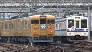 JR西日本 ストッピー君HM付き113系と105系のすれ違い 広島⇔横川 2012.11