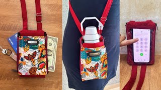 Como fazer BOLSA CONFETE TRANSVERSAL  Porta Garrafa, Porta Celular com Dois Bolsos com Molde Grátis