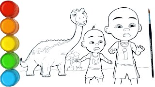 Upin & Ipin di kejar Dinosaurus Brontosaurus | menggambar dan mewarnai Terbaru upin ipin 2023