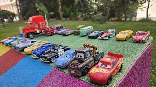 Disney Pixar Cars Fall Into The Water  Lightning McQueen Sally Mater Cruz Ramirez Luigi Guido Sarge