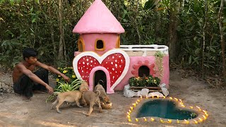 Rescue abandoned puppies building valentine house on Valentine Day for puppies