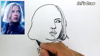 ONE LINE DRAW , How to draw BLACK WIDOW with only one line