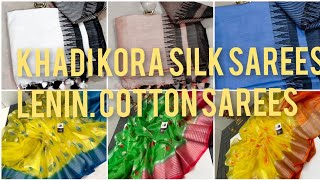 khadi kora silk sarees||lenin cotton sarees with contrast blouses||6302759073