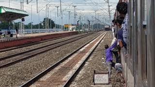 High Speed Rajdhani express of Indian Railway Passing Through DMU Train ||  FASTEST Trains