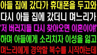 실화사연  아들 집에 갔다가 휴대폰을 두고 와 다시 아들 집에 갔더니 며느리가 '저 버러지들 다시 찾아오면 이혼이야!' 하며 소리를 치는데  라디오사연  썰사연 사이다사연