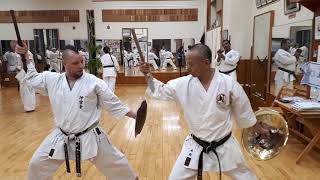 Kata Kanegawa no Tinbe (shield and spear) training at Hombu Dojo Okinawa Kaicho Hiroshi Akamine