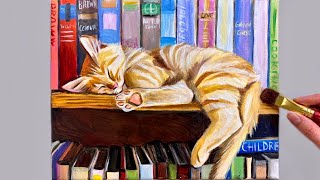 Step by Step Acrylic Painting for Beginners / ginger kitten sleeping