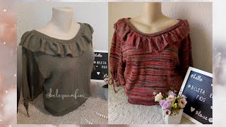 COMO FAZER BLUSA DE LINHA COM BABADO NA GOLA | TRICÔ Á MÁQUINA - Ateliê Beleza em Fios