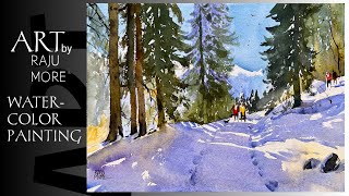 Winter Watercolor Landscape for Beginners: Step-by-Step Demo I Easy Watercolor Painting I