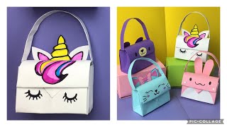 Origami Handbag/How to make a Mini Handbag as a Unicorn, Cat, Bear and Bunny 👜 🐻 🦄 اوريغامي حقيبة