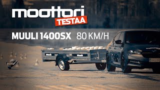 Moottori testaa kevytperävaunut. Muuli 1400SX väistökokeessa. Nopeus 80 km/h