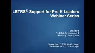 # 1 - LETRS for Pre-K Leaders - Overview