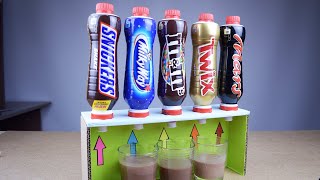 DIY simple milk drinks dispenser with Snickers, M&M's, Twix, Mars and Milky Way