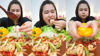 ตำไหลบัวกุ้งสะดุ้ง ขนมจีนเหนียวนุ่ม ผักสดกรอบๆ แซ่บคักขนาดจ้า eatingshow 🥗|ออยชวนกิน