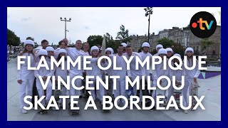 Flamme olympique à Bordeaux : Vincent Milou en démonstration sur le skate park des Chartrons