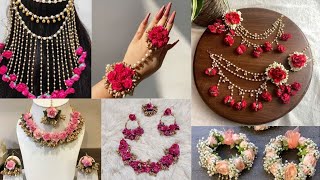 lestst Floral jewellery for mehndi 2025, flower jewellery set for mehndi, flower jewellery for haldi