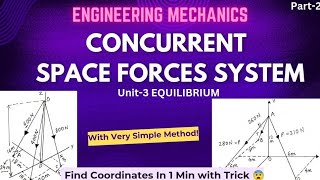 Engg Mechanics Unit-3 Equilibrium Part-2 | CONCURRENT SPACE FORCE SYSTEM | #spaceforces #sppu#endsem