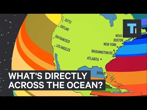 What is directly across the ocean from me?