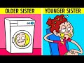 NICE SISTER VS WEIRD SISTER AND THEIR FRIENDS || Crazy Relatable Moments by 123Go! Animated