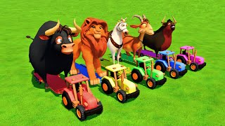 TRANSPORTING GIANT FERDINAND COWS, HORSES, GOATS, LION, BULLS WITH TRACTORS - Farming Simulator 22!