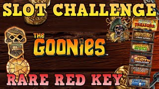 THE GOONIES Slot Challenge 💀 WITH RARE RED KEY 🔑 Can We Hit All 6 Bonuses?