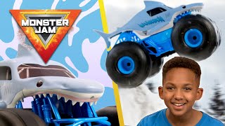Playing with Monster Jam's MEGALODON Truck & MEGALODON Storm RC - Action Toy Truck Videos For Kids!