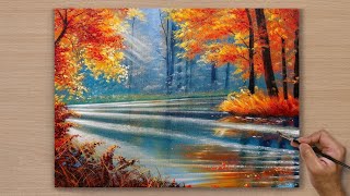 How to Draw Autumn Scenary / Acrylic Painting / STEP BY STEP #125