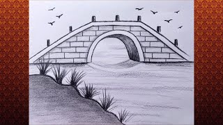 Como dibujar un paisaje/ Como dibujar un paisaje con un puente/ Dibujos faciles paso a paso