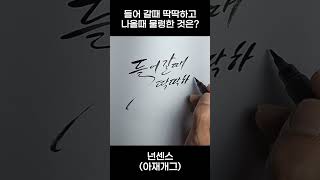 들어갈때 딱딱하고 나올때 물렁한 것은? (캘리그라피)