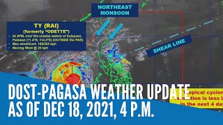 DOST-Pagasa weather update as of Dec 18, 2021, 4 p.m.