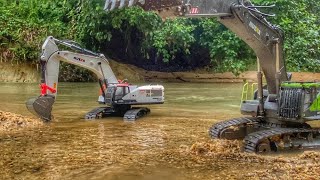 Story Line : Excavator Huina 1593 & 1594 Making Estuary In River