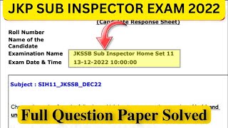 JKP SI Original Question Paper Solved | JKP SI Previous Year Question Paper Solved