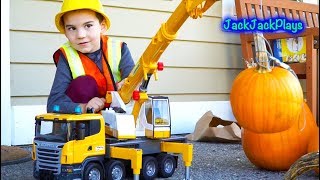 HUGE Bruder Crane Surprise Toy Unboxing! Construction Trucks Pretend Play for Kids | JackJackPlays