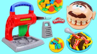 Feeding Mr. Play Doh Head Huge Pasta Meal Time with Play Dough Kitchen Noodle Maker Playset!
