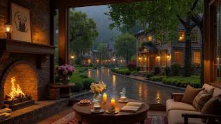 Beautiful Piano Jazz Flowing Through A Rainy Coffeehouse ☕ Fireplace Ambience For Focus & Deep Work