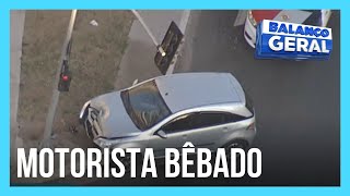 Motorista embriagado perde o controle da direção e bate em semáforo na Zona Oeste de SP