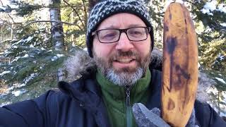 Pounding Nail with Frozen Banana at Minus 25F Northern Minnesota