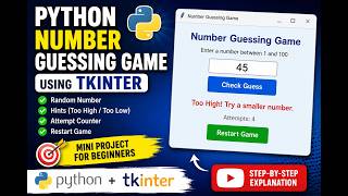 🎮 Python Number Guessing Game using Tkinter GUI