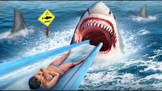 this SHARK water slide will give you nightmares..