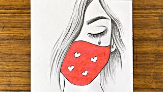 Girl with face mask drawing easy | Easy sad girl drawing | Crying girl drawing | Pencil drawing easy