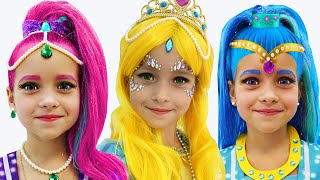 Sofia plays with Shimmer and Shine Dolls and dresses up as Princess for the Holiday