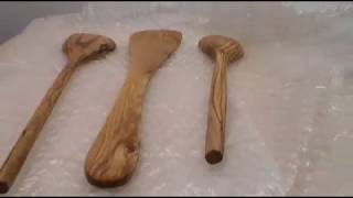 Olive Wood Tree Wooden Handmade Oval Spoon \u0026 Spatula Turner Set