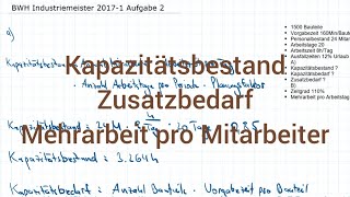 BWH Industriemeister Metall 2017-1 Frühjahr Aufgabe 2 - Kapazitätsbestand, Zusatzbedarf, Mehrarbeit